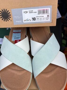 UGG Women's Treadlite imprint Kari Crisscross Sandals in Aqua and White Sz10 NEW